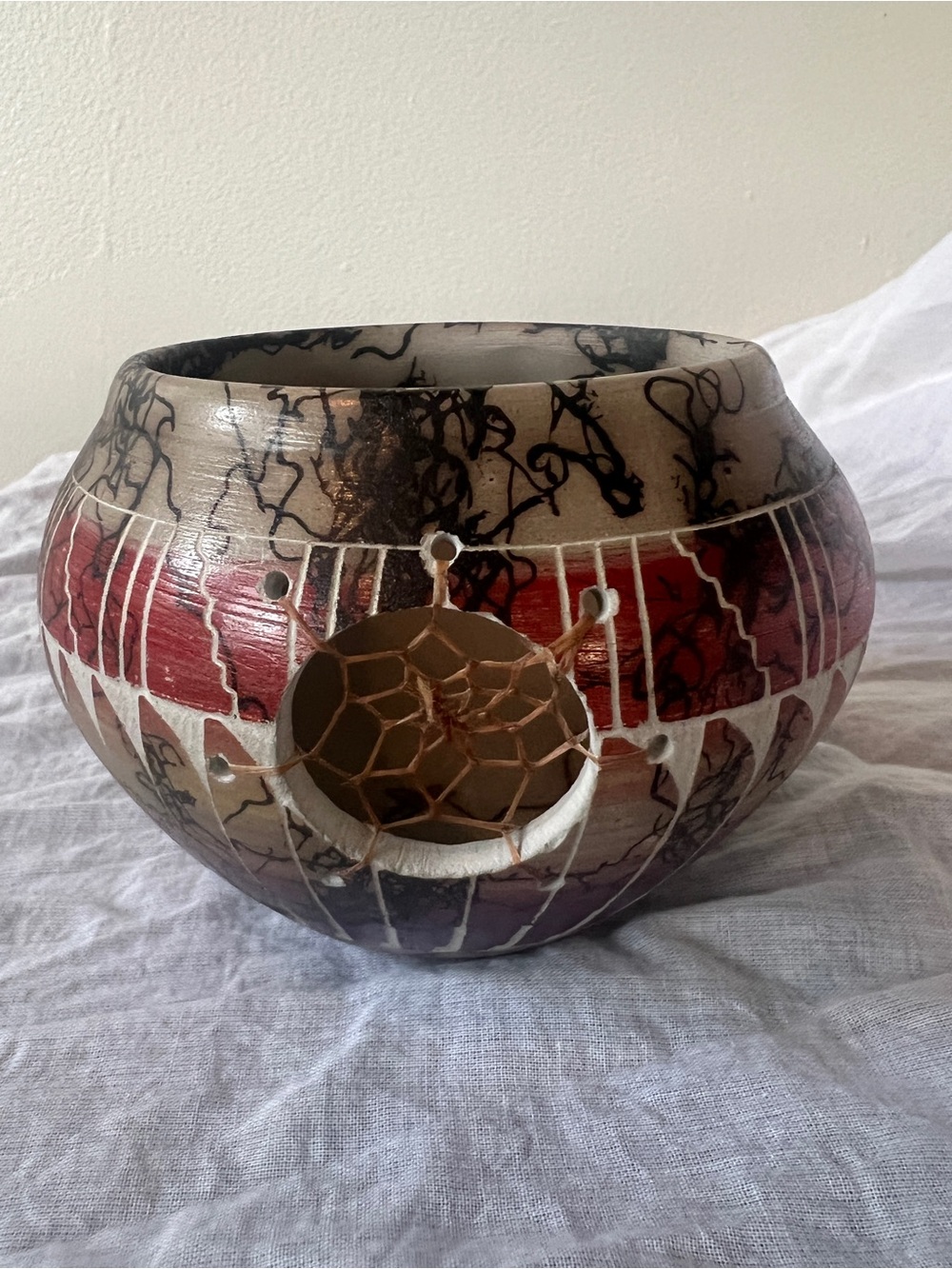 Hand Etched Navajo Pottery With Dream Catcher Inlay By Dennison Billy Navajo